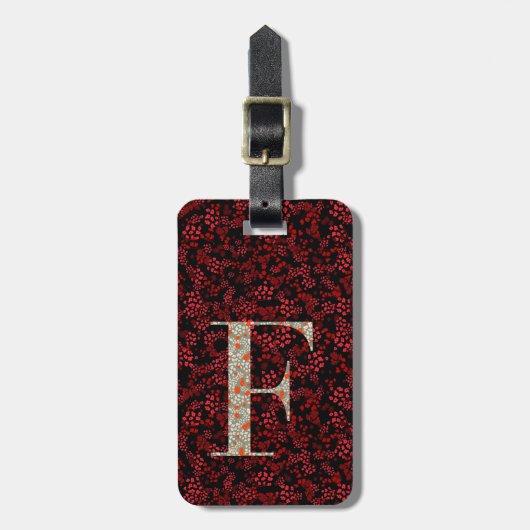 Classy Floral Mit Monogramm Letter F dunkelrot Gepäckanhänger (Vorderseite vertikal)