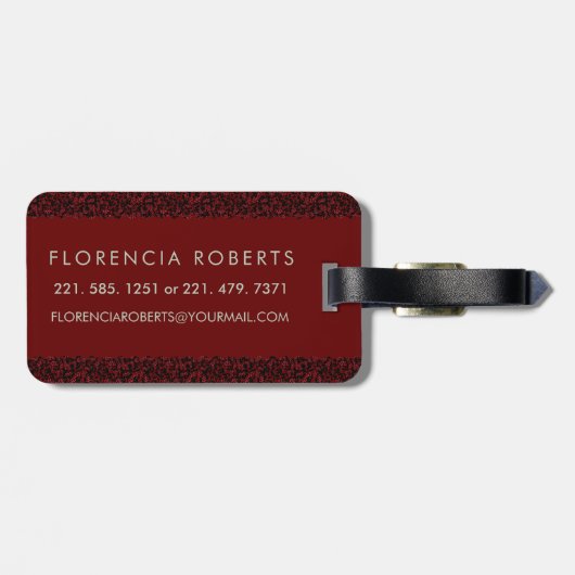 Classy Floral Mit Monogramm Letter F dunkelrot Gepäckanhänger (Rückseite horizontal)