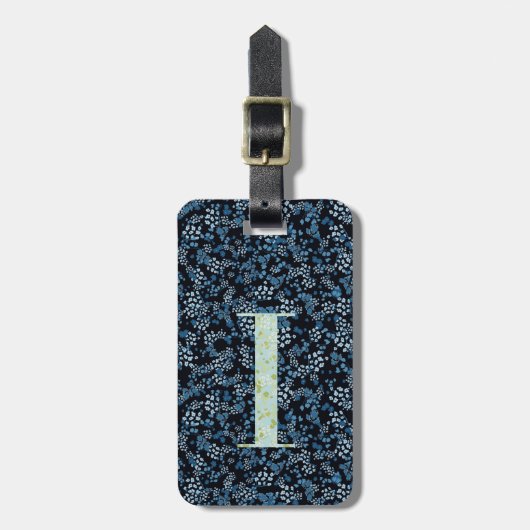 Classy Floral Mit Monogramm Letter I blau Gepäckanhänger (Vorderseite vertikal)