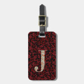 Classy Floral Mit Monogramm Letter J dunkelrot Gepäckanhänger (Vorderseite vertikal)