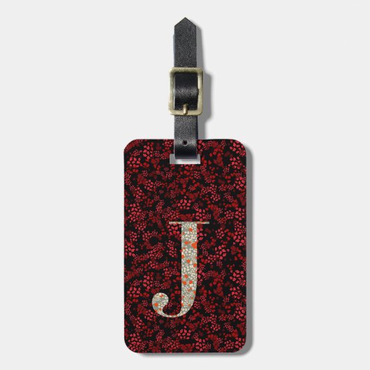 Classy Floral Mit Monogramm Letter J dunkelrot Gepäckanhänger (Vorderseite vertikal)
