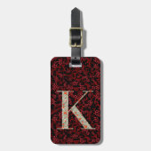 Classy Floral Mit Monogramm Letter K dunkelrot Gepäckanhänger (Vorderseite vertikal)