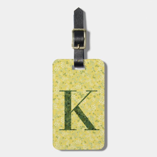 Classy Floral Mit Monogramm Letter K gelb grün Gepäckanhänger (Vorderseite vertikal)