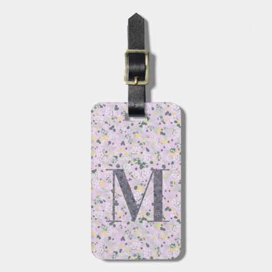 Classy Floral Mit Monogramm Letter M leicht lila Gepäckanhänger (Vorderseite vertikal)