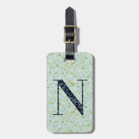 Classy Floral Mit Monogramm Letter N acqua Gepäckanhänger (Vorderseite vertikal)