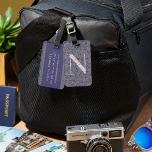 Classy Floral Mit Monogramm Letter N lila Gepäckanhänger