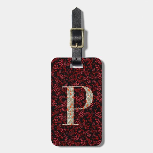 Classy Floral Mit Monogramm Letter P dunkelrot Gepäckanhänger (Vorderseite vertikal)