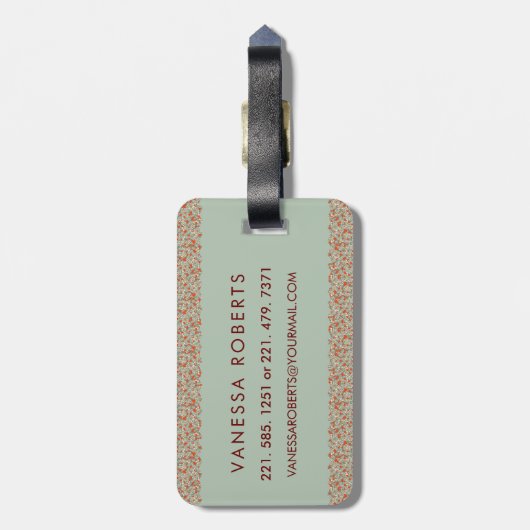 Classy Floral Mit Monogramm Letter V grün rot Gepäckanhänger (Rückseite vertikal)