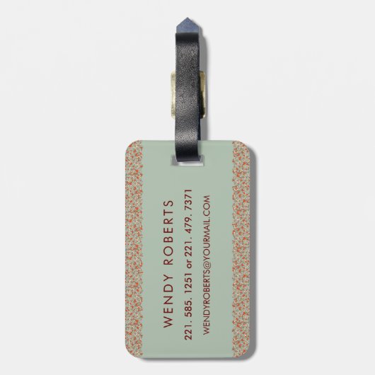 Classy Floral Mit Monogramm Letter W grün Gepäckanhänger (Rückseite vertikal)