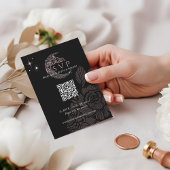 Classy Floral Moon Stars Tiara Quinceañera QR Code RSVP Karte