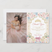 Classy Floral Pink Quinceanera Foto DankeYou Card Einladung (Vorderseite)