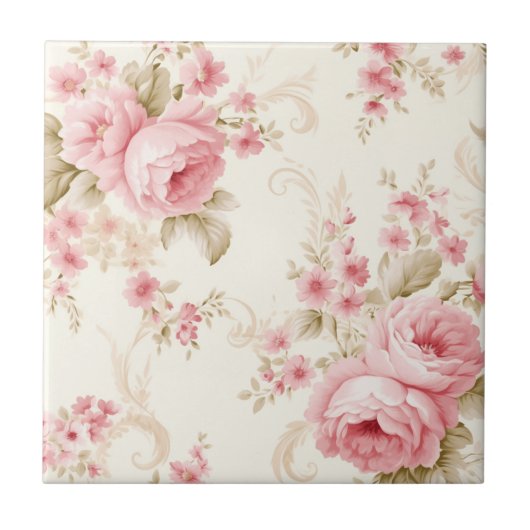 Classy Floral Rose Petal Pink Fliese (Vorderseite)