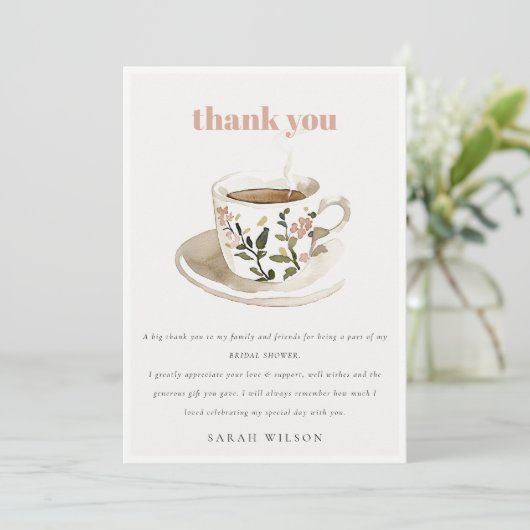 Classy Floral Tee Brautparty Teezeremonie Party Dankeskarte (Stehend Vorderseite)