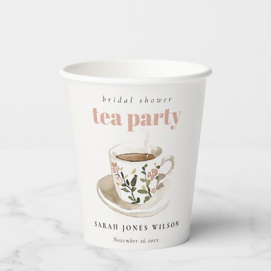 Classy Floral Tee Brautparty Teezeremonie Party Pappbecher (Rückseite)