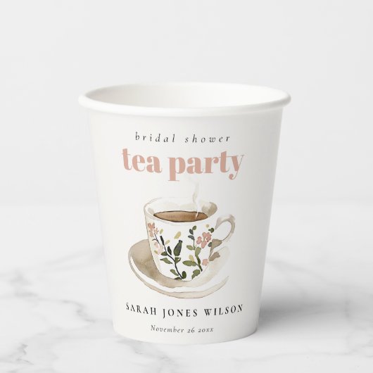 Classy Floral Tee Brautparty Teezeremonie Party Pappbecher (Vorderseite)