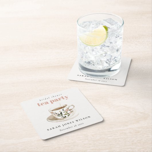 Classy Floral Tee Brautparty Teezeremonie Party Rechteckiger Pappuntersetzer (Vor Ort)