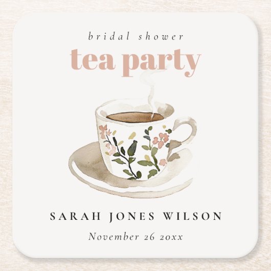 Classy Floral Tee Brautparty Teezeremonie Party Rechteckiger Pappuntersetzer (Vorderseite)