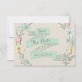 Classy Floral Wreath und Banner Save the Date Einladung (Vorderseite)