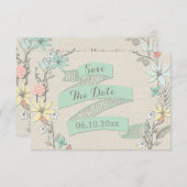 Classy Floral Wreath und Banner Save the Date Einladung (Vorne/Hinten)