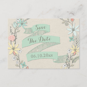 Classy Floral Wreath und Banner Save the Date Einladung