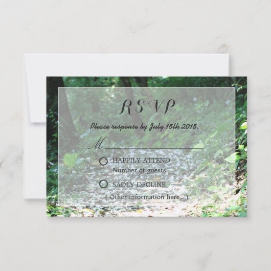 Classy Forest Petal Path Wedding RSVP Karte (Vorderseite)