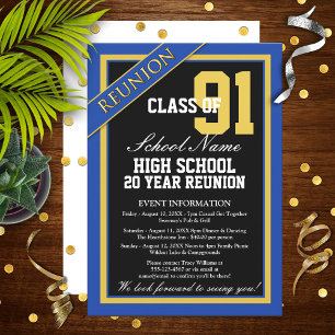 Classy Formal Blue und Gold High School Wiedersehe Einladung