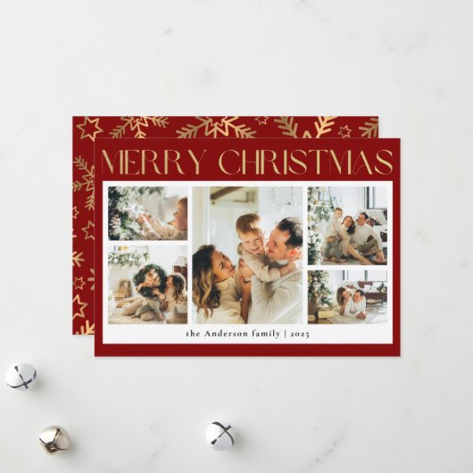 Classy Foto Collage Gold Schneeflocken Weihnachten (Vorderseite/Rückseite Beispiel)