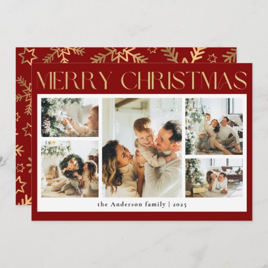 Classy Foto Collage Gold Schneeflocken Weihnachten (Vorne/Hinten)