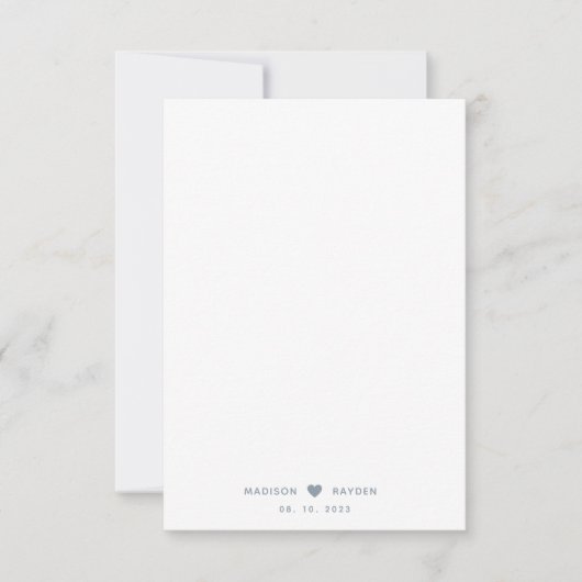 Classy Foto Dusty Blue Script mit Heart Wedding Dankeskarte (Vorderseite)