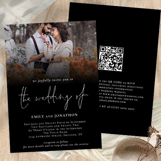 Classy Foto QR Code Skript Hochzeit Black Einladung