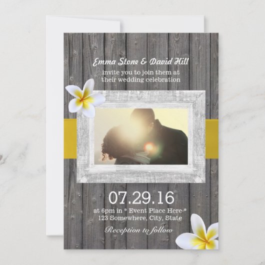 Classy Frangipani Blume Custom Foto Hochzeit Einladung (Vorderseite)