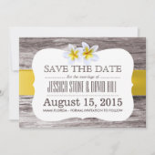 Classy Frangipani Blume Holz Save the Date (Vorderseite)