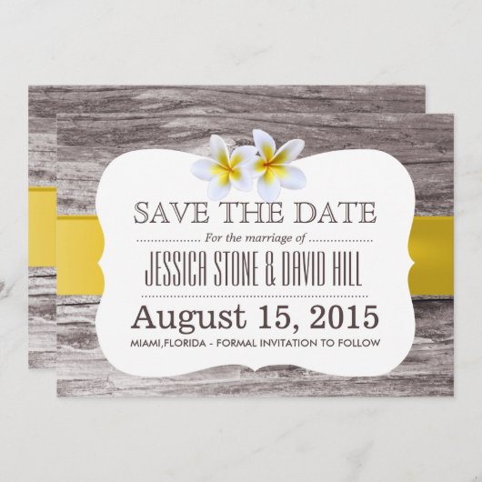 Classy Frangipani Blume Holz Save the Date (Vorne/Hinten)