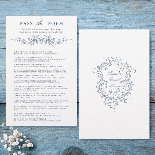 Classy French Blue Floral 'Pass the Poem' Game