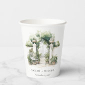Classy French Garden Landscape Watercolor Wedding Pappbecher (Rückseite)