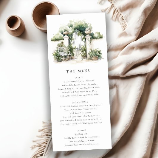 Classy French Garden Landscape Wedding Menu Card Einladung