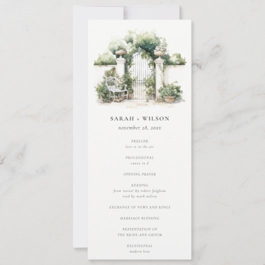 Classy French Garden Landscape Wedding Program Einladung (Vorderseite)