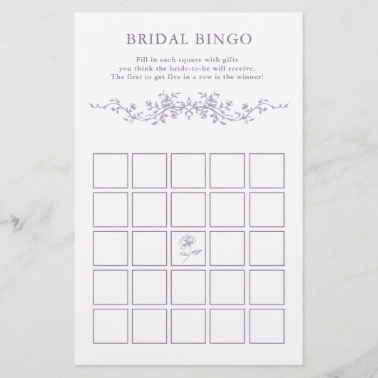Classy French Lavender Floral Bridal Bingo Game  (Vorderseite)