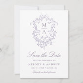 Classy French Lavender Floral Crest Wedding Photo Save The Date (Vorderseite)