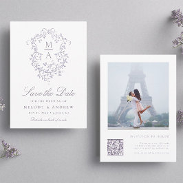 Classy French Lavender Floral Crest Wedding Photo Save The Date