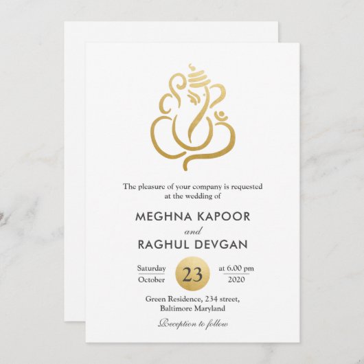 Classy Fuax Gold Foil Ganesha/Indischer Gott Hochz Einladung (Vorne/Hinten)