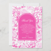 Classy Fuchsia Pink Chinoiserie Wedding Foto Dankeskarte (Vorderseite)