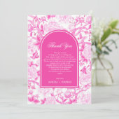 Classy Fuchsia Pink Chinoiserie Wedding Foto Dankeskarte (Stehend Vorderseite)