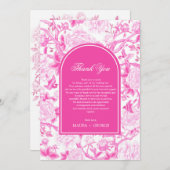 Classy Fuchsia Pink Chinoiserie Wedding Foto Dankeskarte (Vorne/Hinten)
