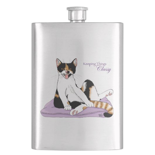 Classy Funny Calico Lila Flachmann (Vorderseite)