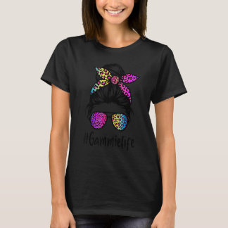 Classy Gammie Life Messy Bun Rainbow Leopard Mothe T-Shirt