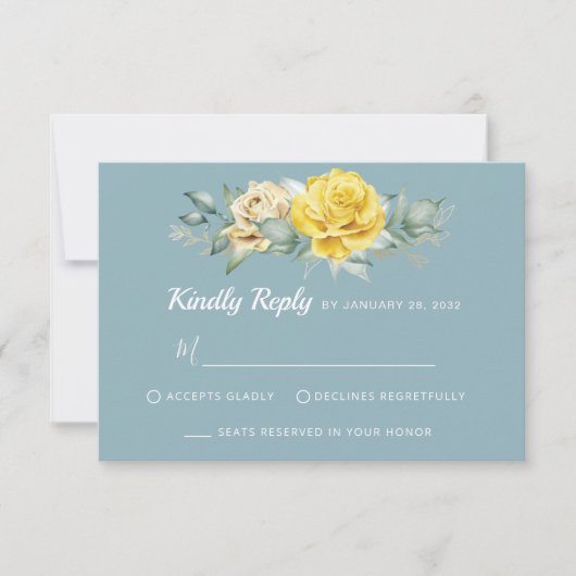 Classy gelbe Blumen grün Sommer Hochzeit RSVP Karte (Vorderseite)