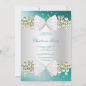 Classy Gems & Bow Aquamarine Weihnachten Einladung (Vorderseite)