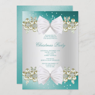 Classy Gems & Bow Aquamarine Weihnachten Einladung