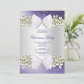 Classy Gems & Bow Blue Christmas Einladung (Stehend Vorderseite)